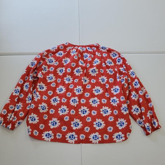 Ann Mashburn Shirt Womens Small Red Blue White Floral Print Popover Long Sleeve - Picture 3 of 9